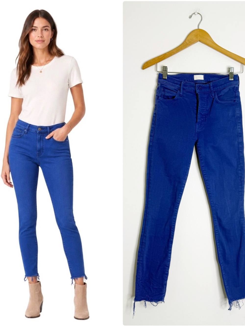 MOTHER The Stunner Ankle Fray Jeans Size 24 Blue Skinny Raw Hem